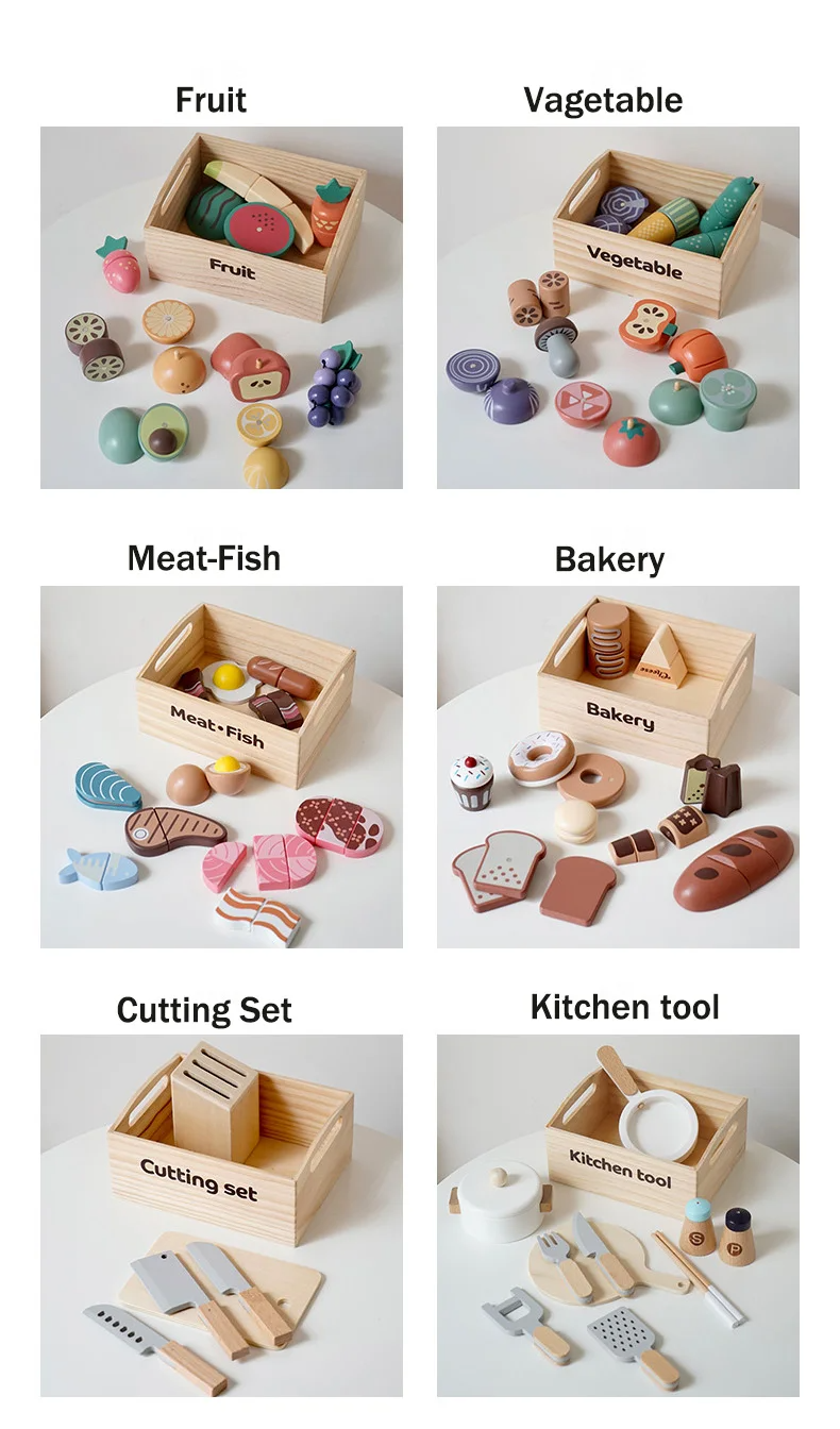 Wooden Kitchen Playset – Fruits, Vegetables, Bakery & Cooking Tools