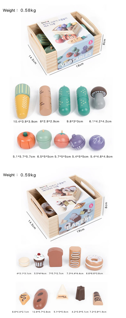 Wooden Kitchen Playset – Fruits, Vegetables, Bakery & Cooking Tools