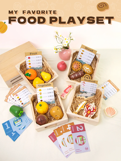 Wooden Kitchen Playset – Fruits, Vegetables, Bakery & Cooking Tools