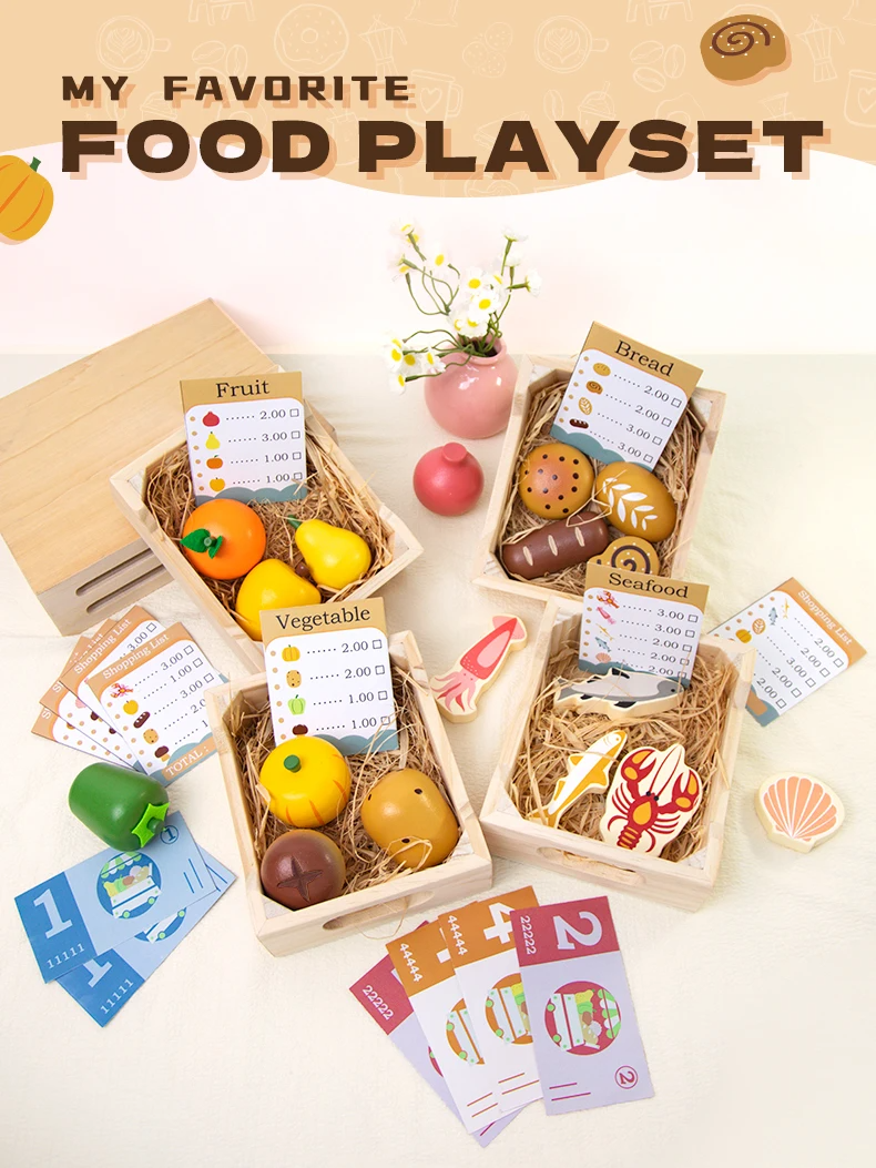 Wooden Kitchen Playset – Fruits, Vegetables, Bakery & Cooking Tools
