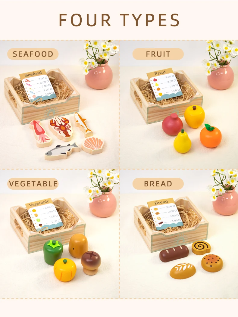 Wooden Kitchen Playset – Fruits, Vegetables, Bakery & Cooking Tools